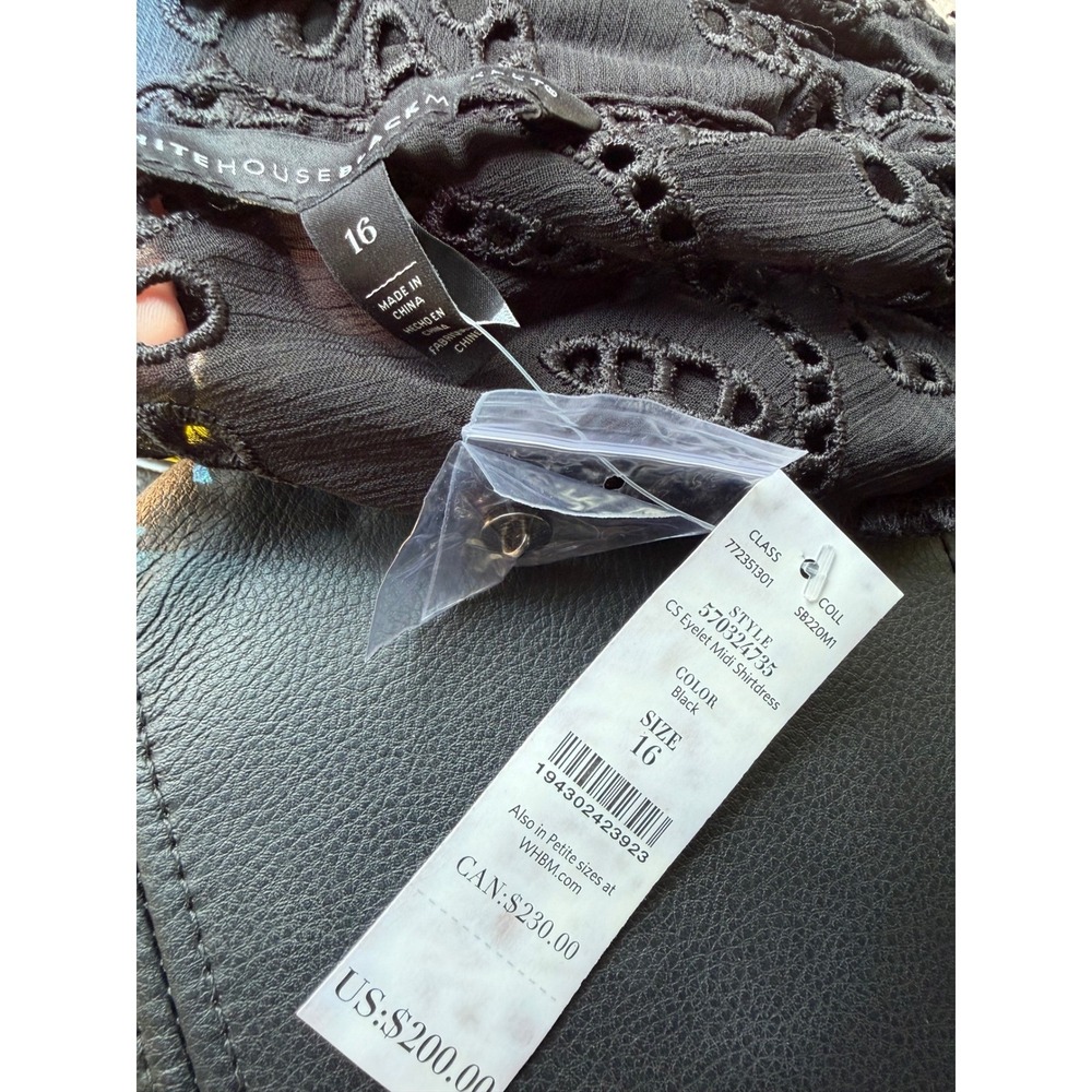 White House Black Market Eyelet Midi Shirtdress Womens 16 Black NWT 570324735 - Picture 4 of 7